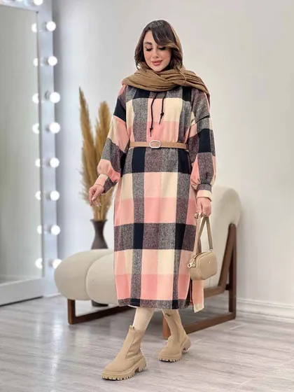 پیراهن بلند چهارخونه کلاهدار