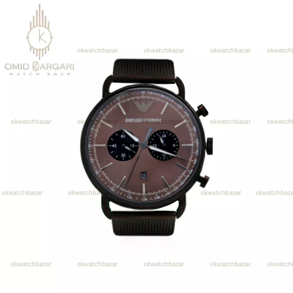 ساعت مچی امپریو آرمانی کورنوگراف بند حصیری صفحه قهوه ای Emporio Armani