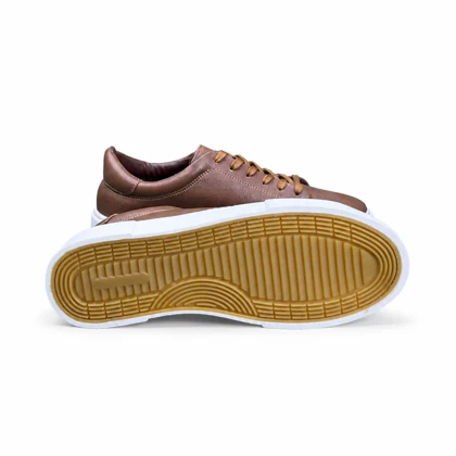 کفش کتانی مردانه مدل ونس چرمی عسلی زیره سفید Vans