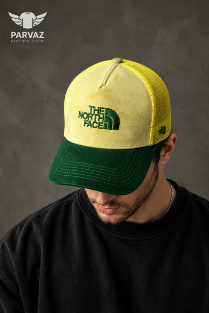 کلاه بیسبالی مخمل وارداتی مدل NORTH FACE _ کرم نقاب سبز