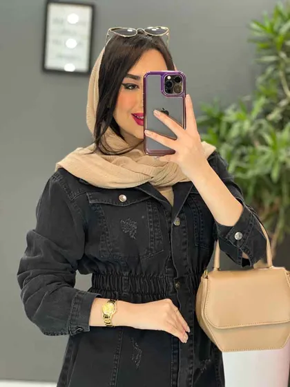 مانتو جین کمرکش چاک‌دار