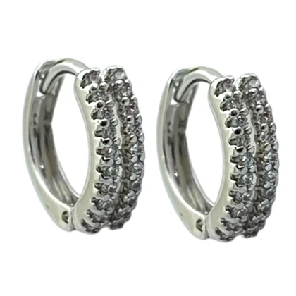 گوشواره حلقه‌ای زنانه ژوپینگ مدل سپهرک طرح جواهری نگین‌دار نقره‌ای دو ردیفه