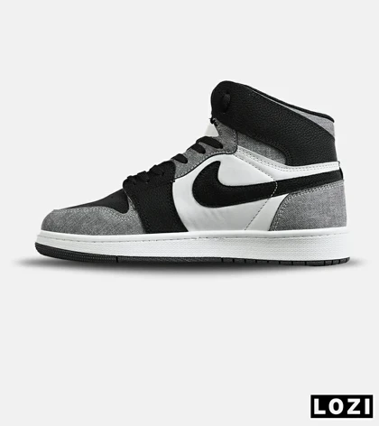 کفش کتانی ساق‌دار مردانه و زنانه مشکی طوسی سفید نایک NIKE jordan 1 مدل 7784