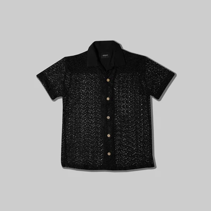 گری پیراهن آستین کوتاه black guipure shirt