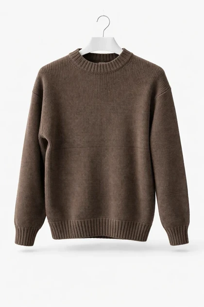 پلیور بافتنی لش باکسی یقه گرد قهوه ای موکا فری سایز مناسب XL و XXL
