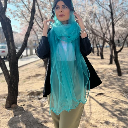 شال توری فیروزه ای 3 متر