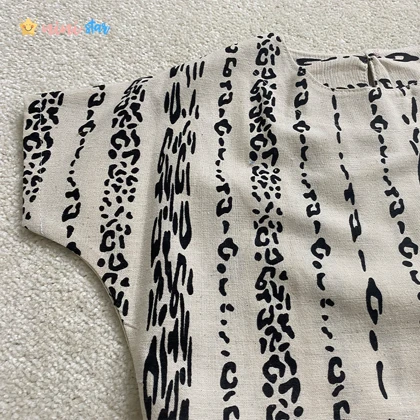 کراپ شلوار لینن پلنگی مشکی و سرخابی 3 تا 9 سال