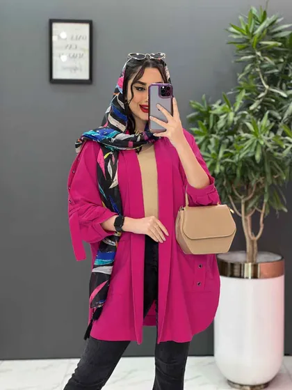 مانتو سرشونه بنددار جیب پرچی