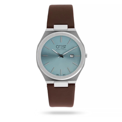 ساعت مچی مردانه کرست بند چرم نقره ای کد Crest 6399/2