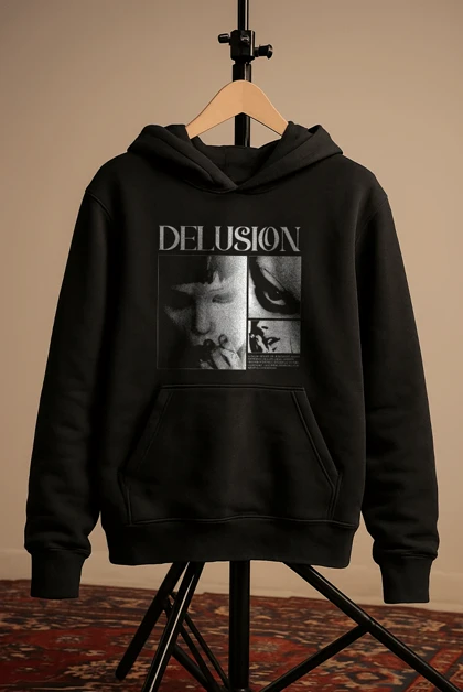 هودی مشکی اسپرت طرح Delusion - فواصل
