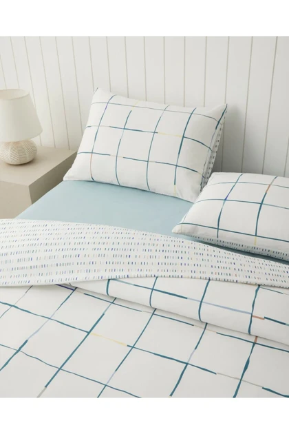 سرویس روتختی دو نفره English Home مدل Cozy Check ملحفه بدون کش - آبی-زرد
