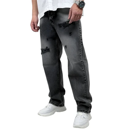 شلوار جین بگ مردانه طوسی مدل زاپ