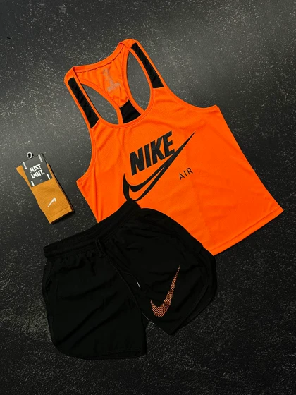 پکیج کد S695 شامل رکابی + شلوارک + جوراب با تم نارنجی مشکی