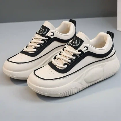 کتانی اسپرت لژدار طبی زنانه فانتزی کرم مشکی Women’s Platform Orthopedic Cream Black Fashion Sneakers