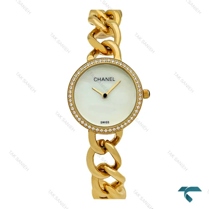 ساعت شنل زنانه بند کارتیری طلایی صفحه سفید دورنگین Chanel-7960-L