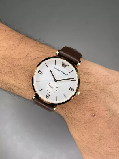 ساعت مچی امپریو آرمانی زیر ثانیه بند چرمی قهوه ای Emporio Armani
