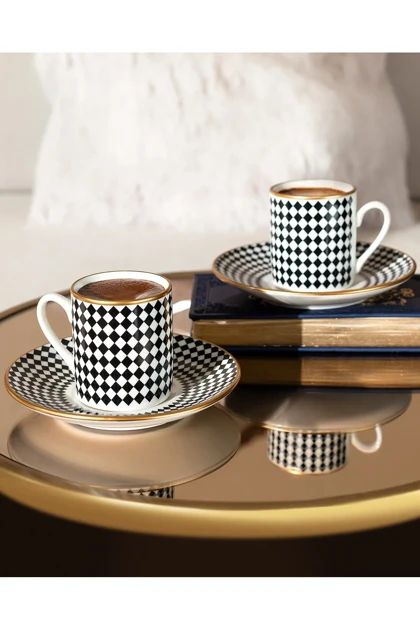 ست فنجان قهوه 6 نفره Madame Coco مدل Evorde Bella Bone China - مشکی/سفید
