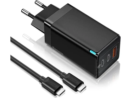 شارژر دیواری سریع سه پورت و کابل تایپ سی بیسوس Baseus CCGaN65E5 GaN5 Pro 65W Charger