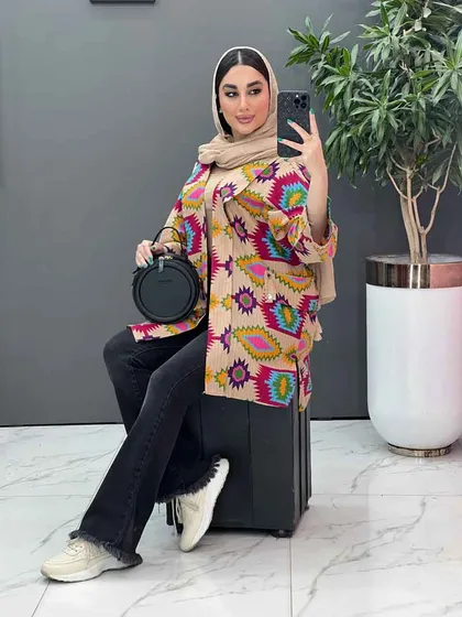 مانتو نخی طرح دار کوک دوزی