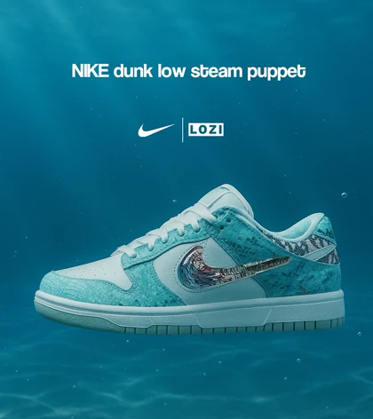 کفش کتانی مردانه و زنانه آبی سفید NIKE dunk low steam puppet مدل 7225
