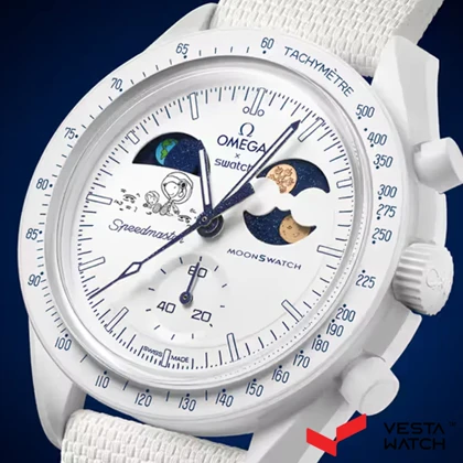 ساعت مچی امگا سواچ مدل MISSION TO EARTHPHASE - MOONSHINE GOLD SO33W701L