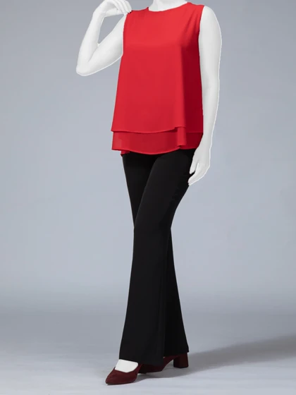 تاپ زنانه دو لایه کرپ حریر یقه گرد کلاسیک نوشا