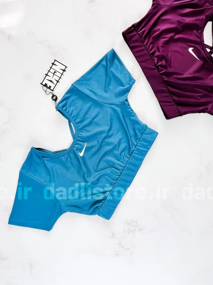 کراپ تاپ وزرشی آستین کوتاه پشت‌باز بندی نایکی Nike