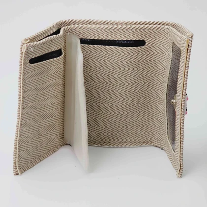کیف پول و جاکارتی دور دوخت چرم مصنوعی (فوم) دکمه‌دار طرح عروسکی کد 18200س