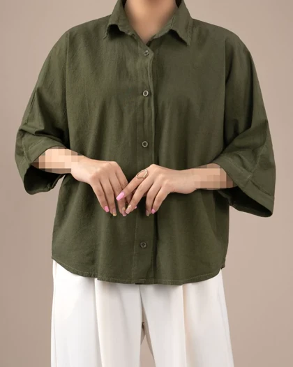 شومیز سبز الیافی کد 29927
