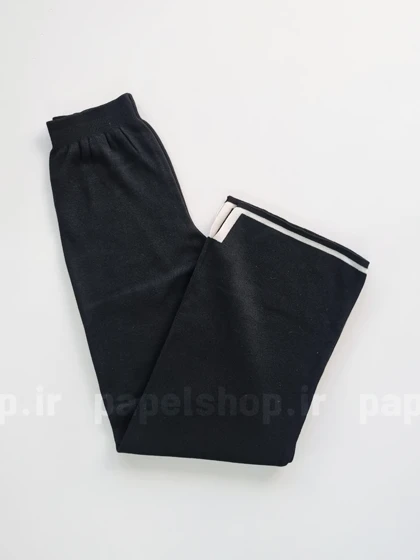 ست مشکی بافت یقه گرد و شلوار بگ طرح پایین خط