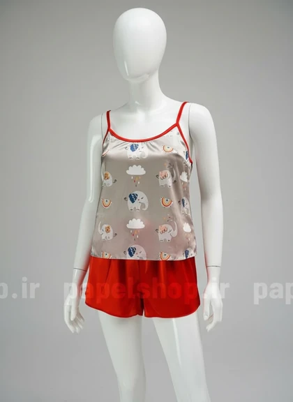 ست لباس خواب تاپ و شورتک ساتن طرح فیل و ابر