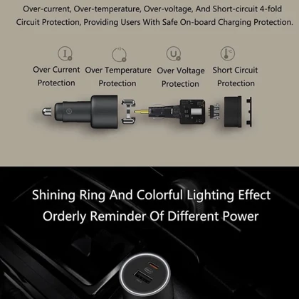 شارژر فندکی فست شارژ شیائومی Xiaomi اصل مدل MDY-16-ER توان 100 وات