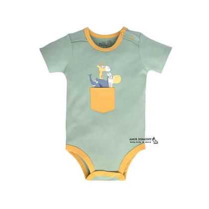 زیردکمه آستین کوتاه پسرانه نوزادی نیلی طرح ZOO