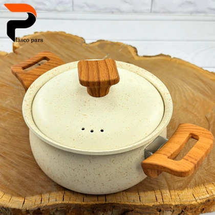 قابلمه 16 دسته چوبی گرانیتی کرمی هاناتک