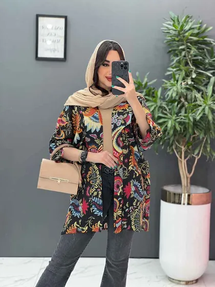 مانتو طرح دار کوک دوزی بغل پاگن