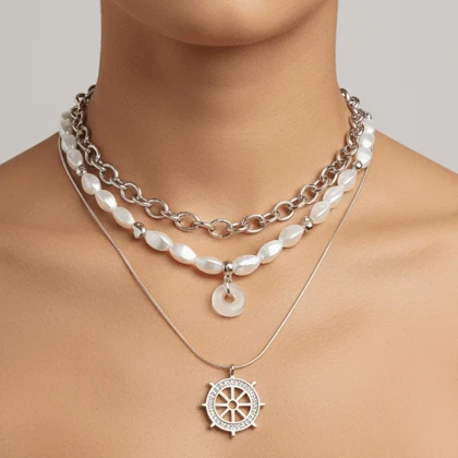 گردنبند دخترانه مدل 3 لاین دریایی