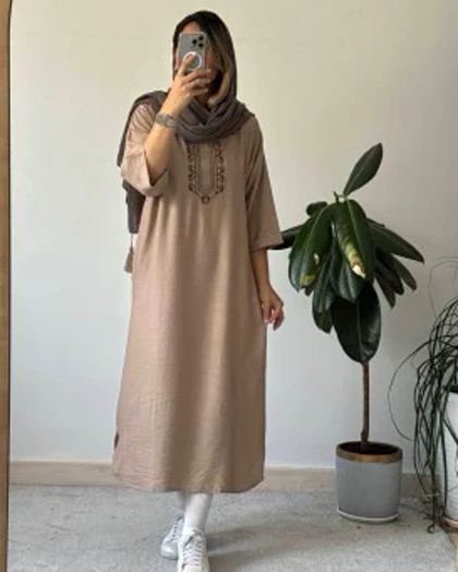 مانتو کفتان برفین با گلدوزی