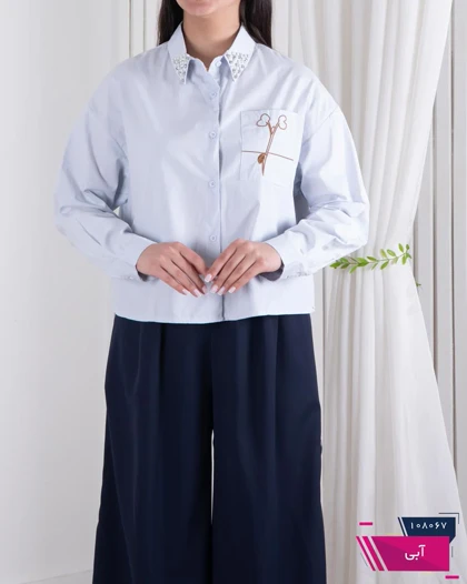 شومیز یقه مروارید تک جیب Y.T