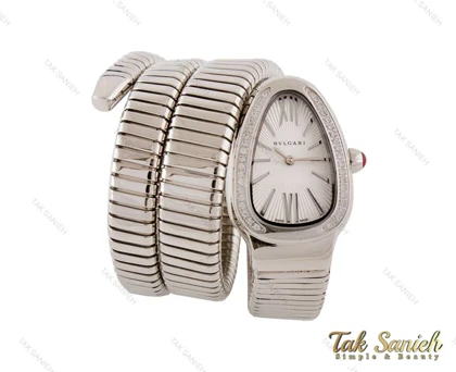 ساعت بولگاری زنانه مار نقره ای سفید نگین‌دار Bvlgari-3877-L