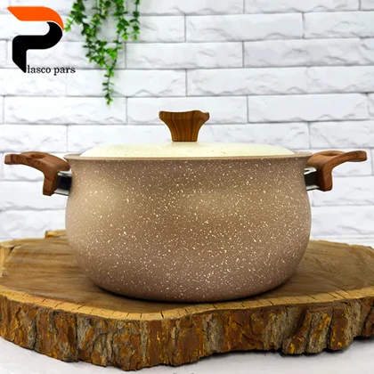 قابلمه 24 دسته چوبی گرانیتی نسکافه ای کرم هاناتک