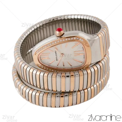 ساعت بولگاری زنانه مدل ماری دورنگ رزگلد صفحه دور نگین 103979