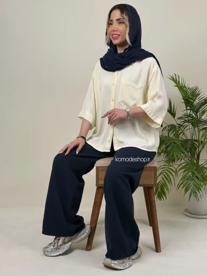 شومیز سیلک باکسی زنانه میله‌ای