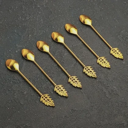 قاشق چای خوری طلایی طرح برگ