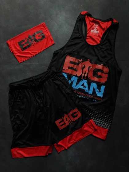 ست تاپ + شلوارک + اسکارف بیگ من مشکی قرمز