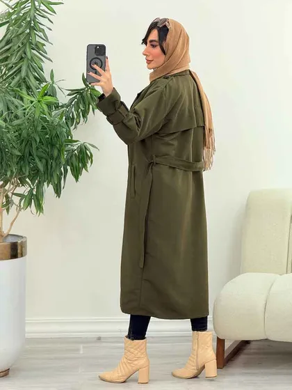 بارانی بلند ژیله پرچ دار ژونا