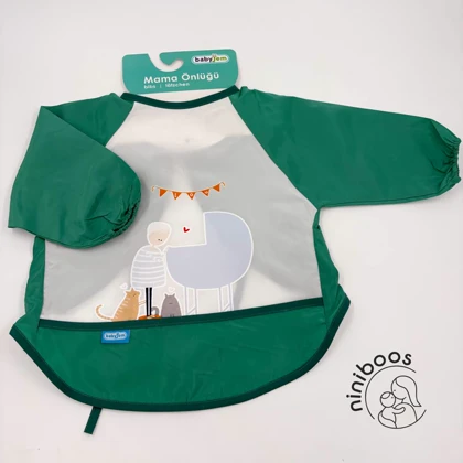 پیشبند کودک آستین دار طرح کالسکه بیبی جم baby jem