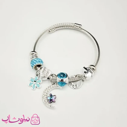 دستبند زنانه پاندورا نقره ای مدل گل و ماه کد 200