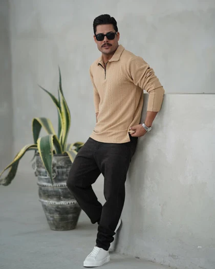 نیم زیپ آستین بلند کرم