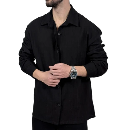 پیراهن آستین بلند مردانه مشکی کادنزا مدل ساده