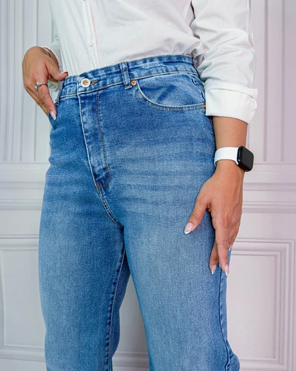 خرید شلوار نیم بگ آبی دریایی زنانه Sea Blue Semi Baggy Jeans کد 911301